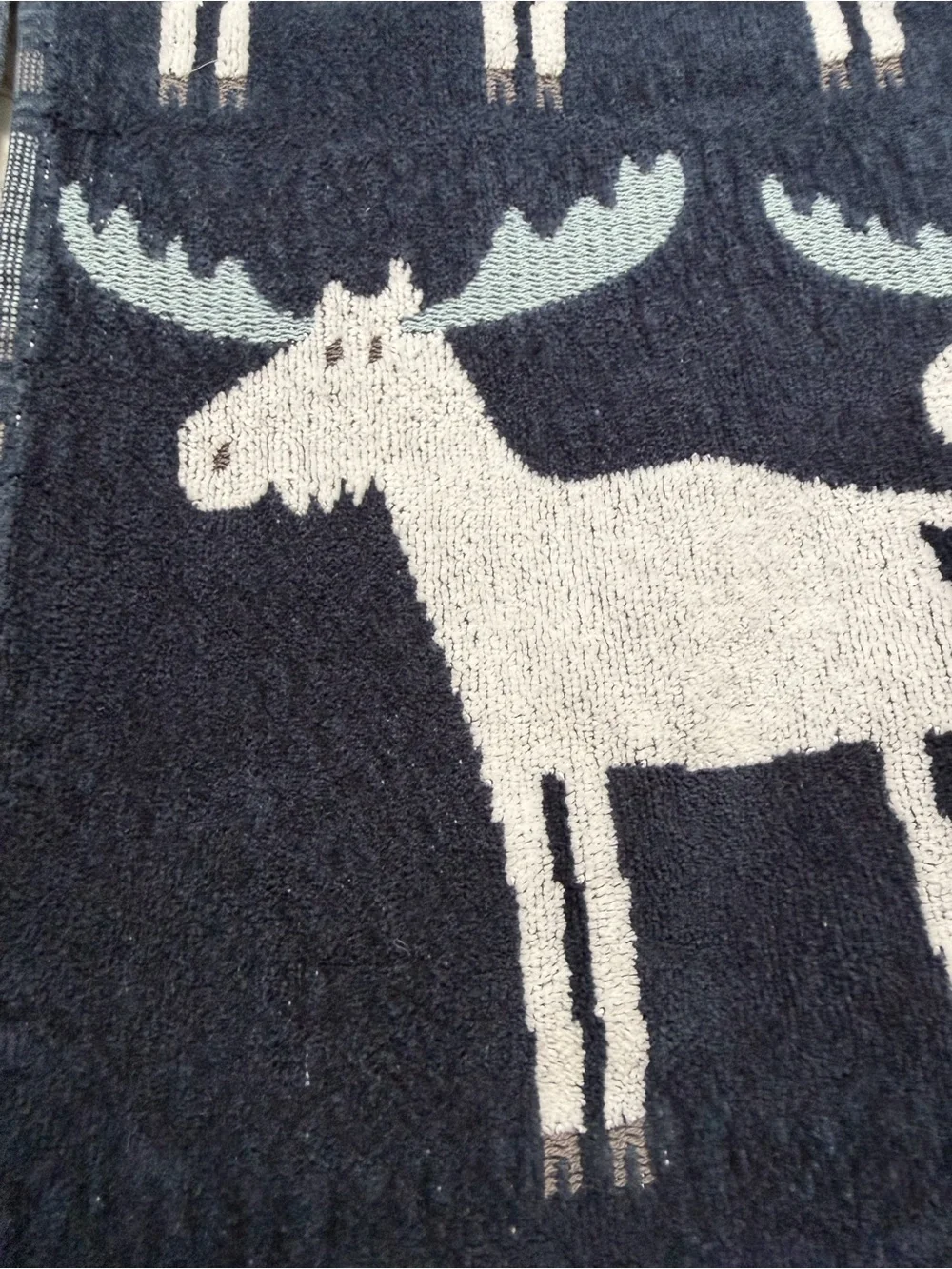 Moose Pattern Bath Towels - Navy, White & Light Blue